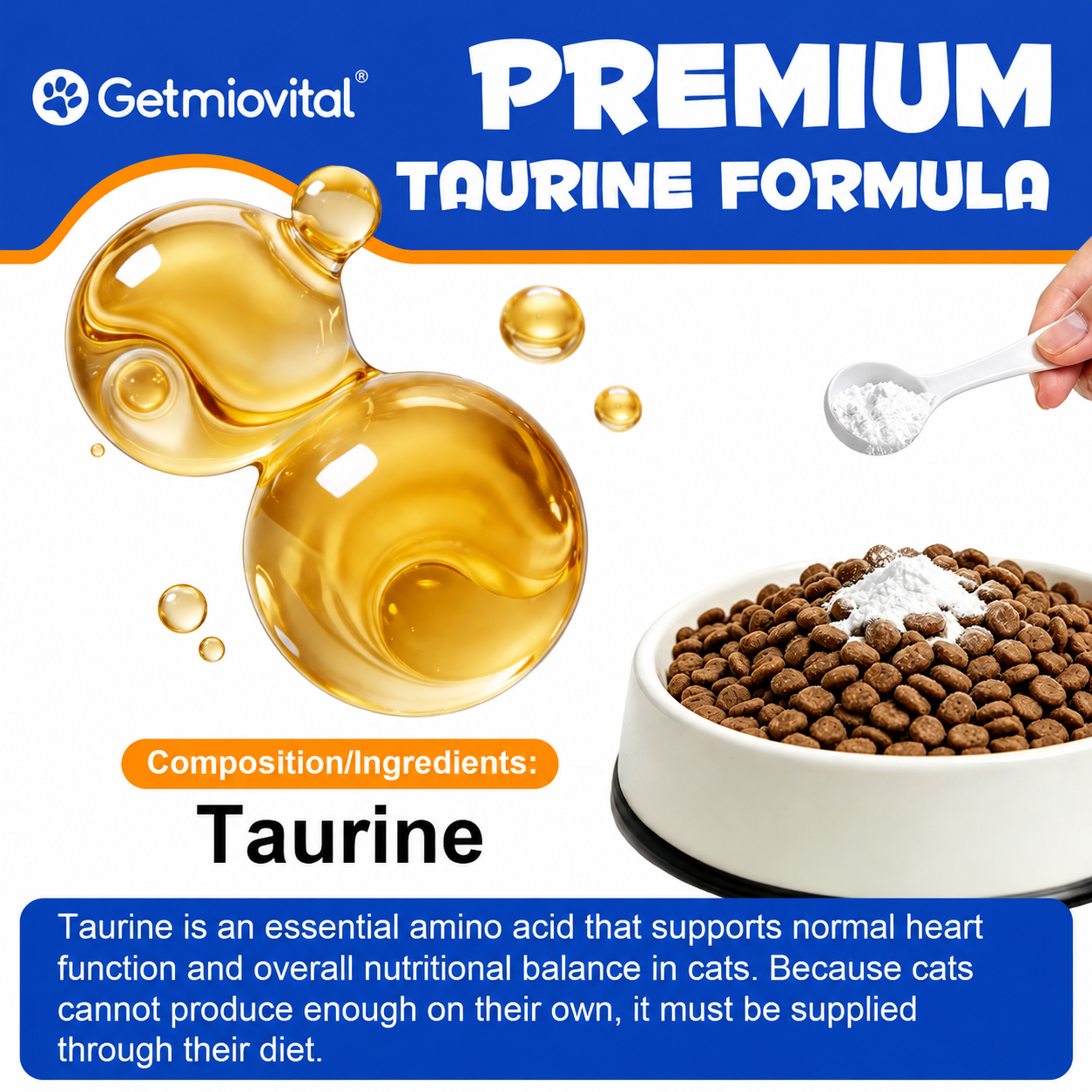 Getmiovital Taurine Powder Pure Pharmaceutical-Grade for Cats