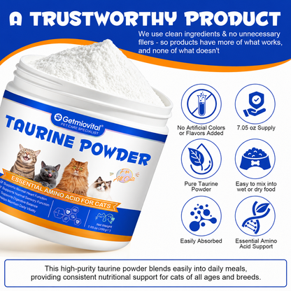 Getmiovital Taurine Powder Pure Pharmaceutical-Grade for Cats